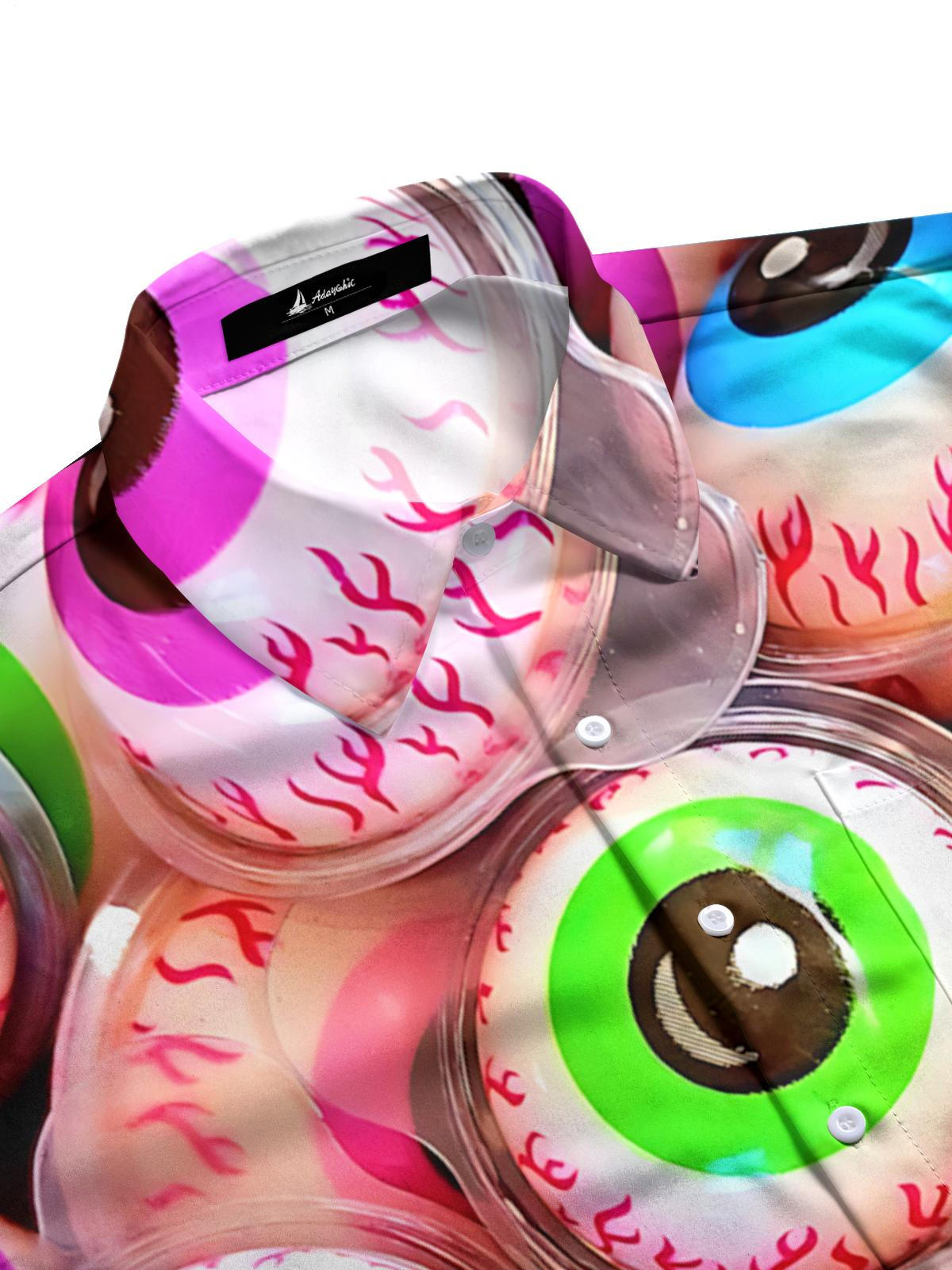 Halloween Eyeball Candy Print Men's Pocket Short Sleeve Shirts