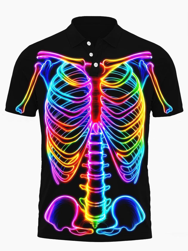 Colorful Skull Men's Short Sleeve Button Polo Shirt