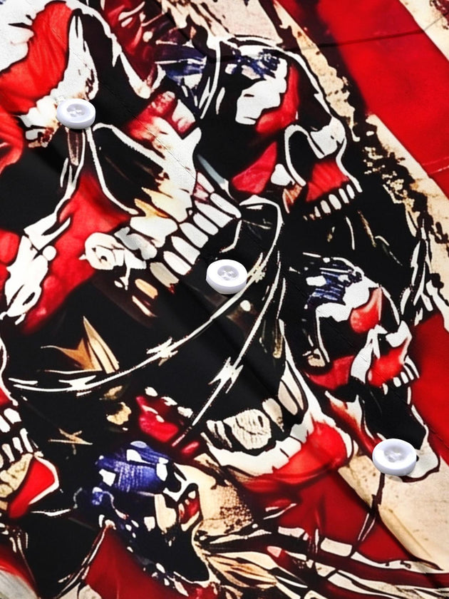 Dark American Flag Skull Independence Day Men's Pocket Short Sleeve Shirts