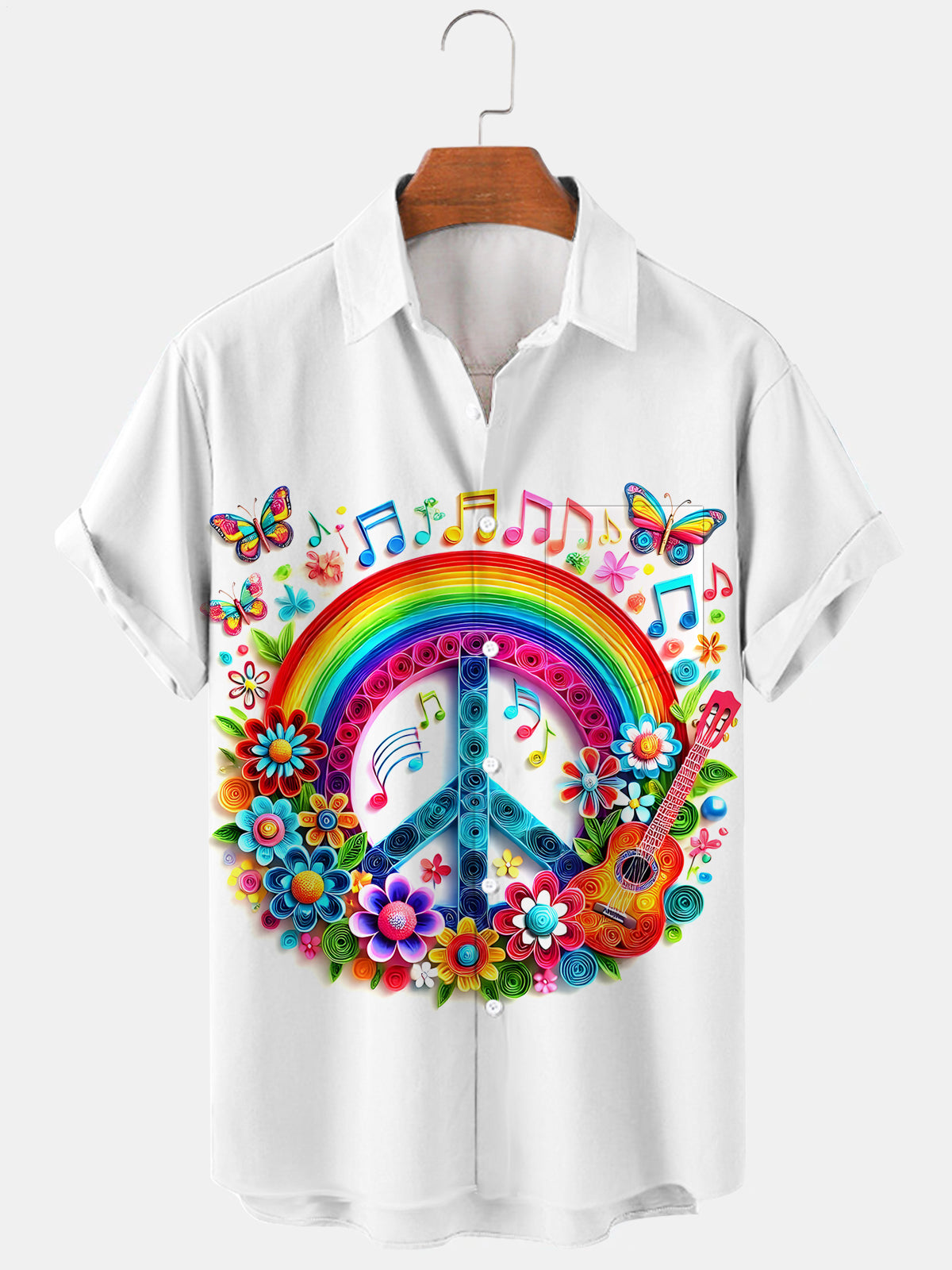 Hippie Butterfly Music Men's Pocket Short Sleeve Shirts