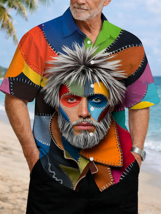 Fun Patchwork Face Men's Pocket Short Sleeve Shirts