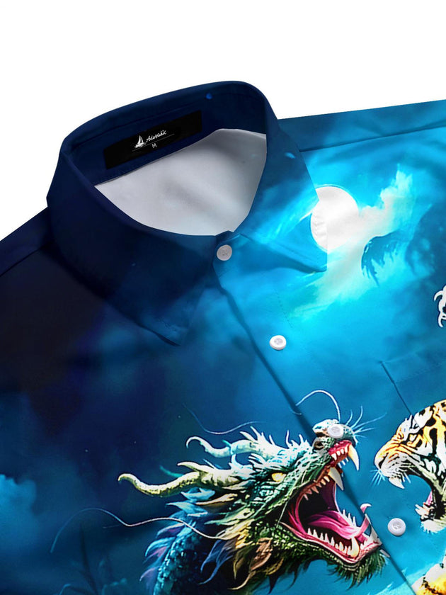 Men's Chinese dragon short sleeve shirt side view