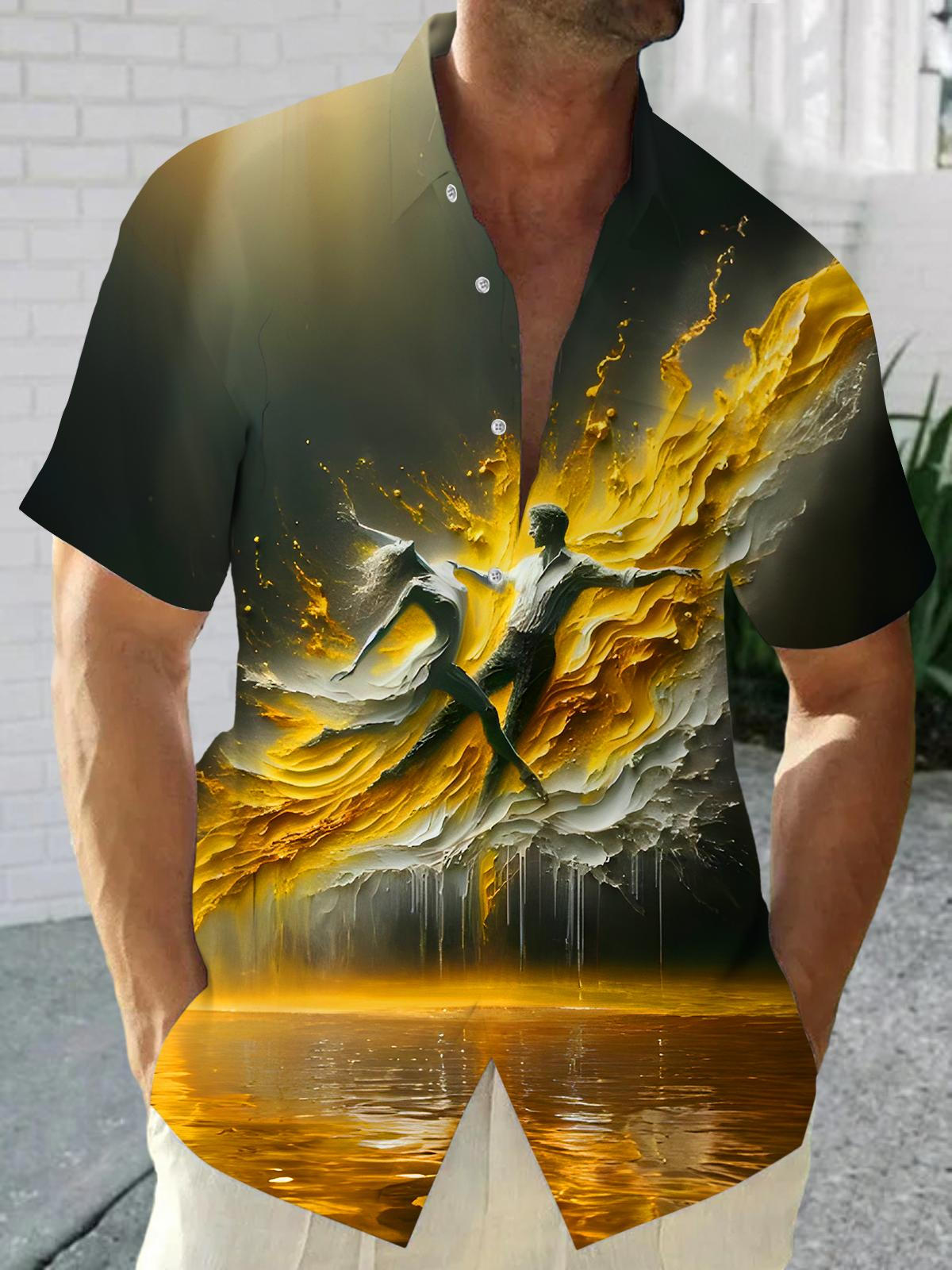 Art Flowing Colors Dance Men's Pocket Short Sleeve Shirts