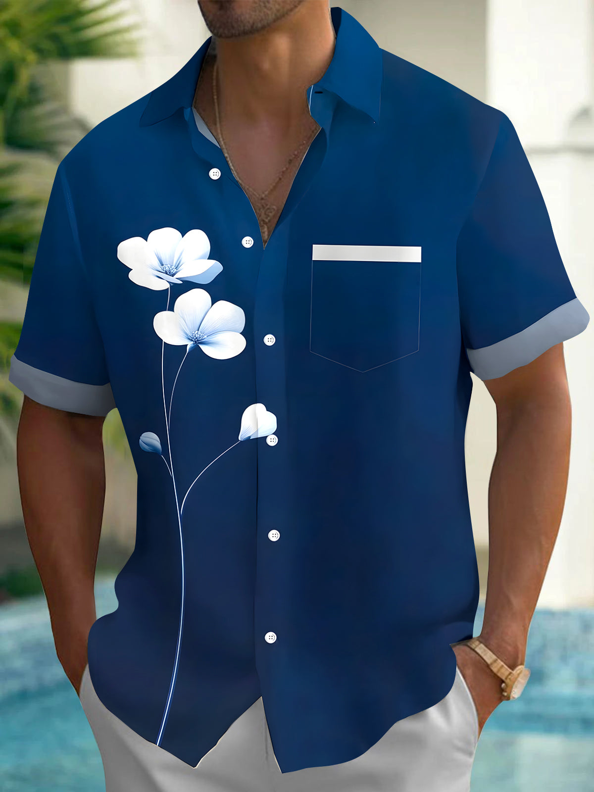 Floral Men's Pocket Short Sleeve Shirts