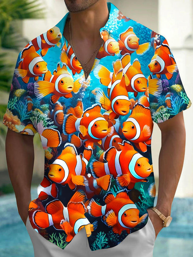 men's Hawaiian shirt front view tropical beach vacation