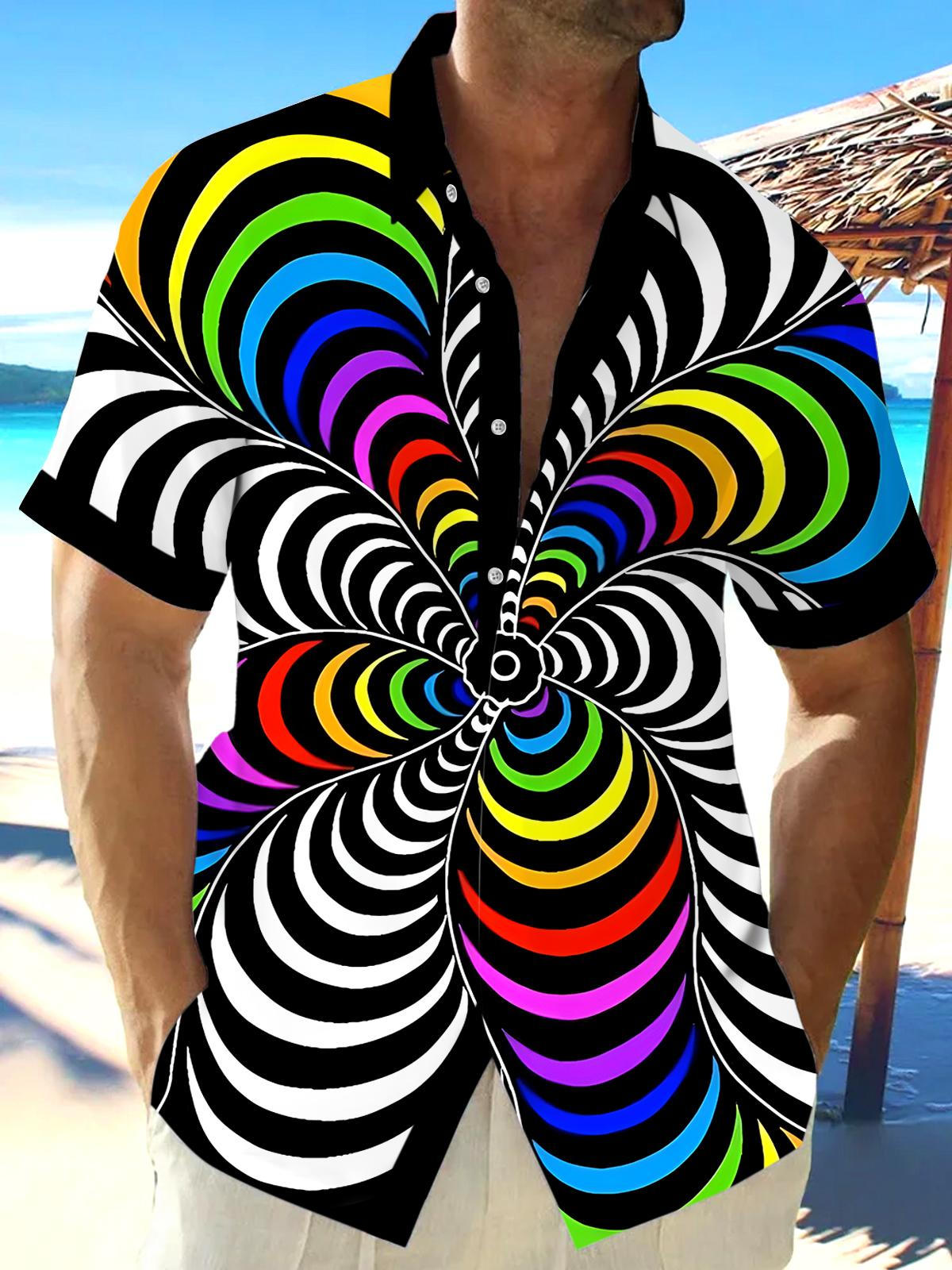 Tie Dye Geometry Men's Pocket Short Sleeve Shirts