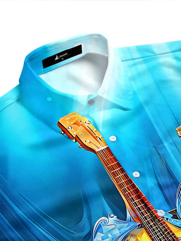 Art Guitar Wine Bottle Goblet Men's Pocket Short Sleeve Shirts