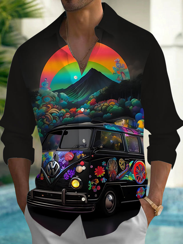 Men's long sleeve car print shirt front view