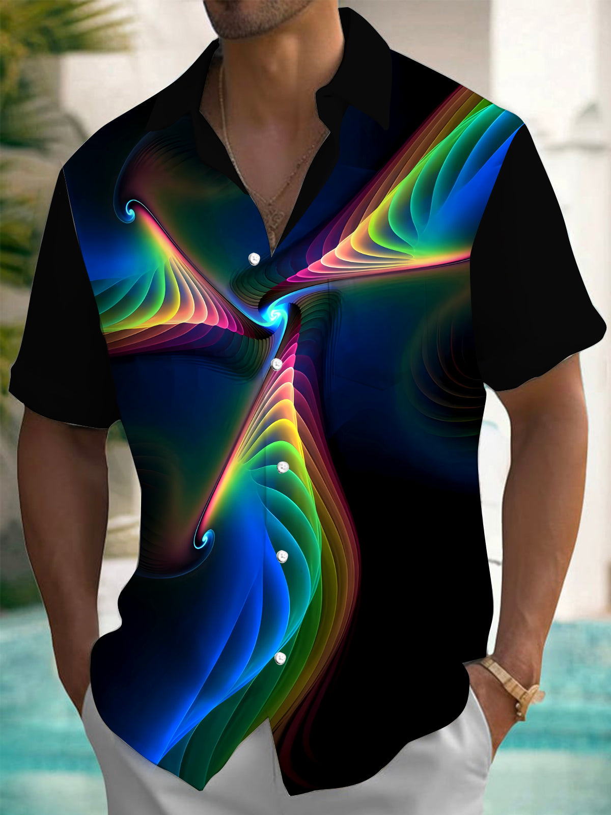 Abstract Gradient Print Men's Pocket Short Sleeve Shirts