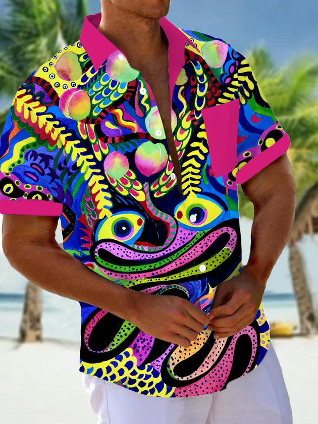 Men abstract print pocket short sleeve shirt front view
