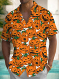 Halloween Pumpkin Men's Pocket Short Sleeve Shirts