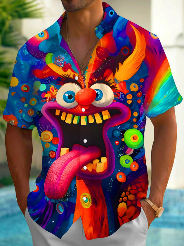 Men's funny print pocket short sleeve shirt front view