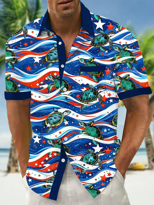 men's American flag print shirt front view Independence Day