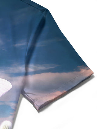 men's butterfly print shirt close-up short sleeve