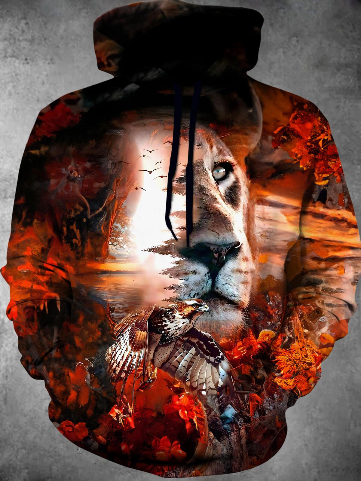 Lion Eagle Long Sleeve Hooded Pocket Men's Top