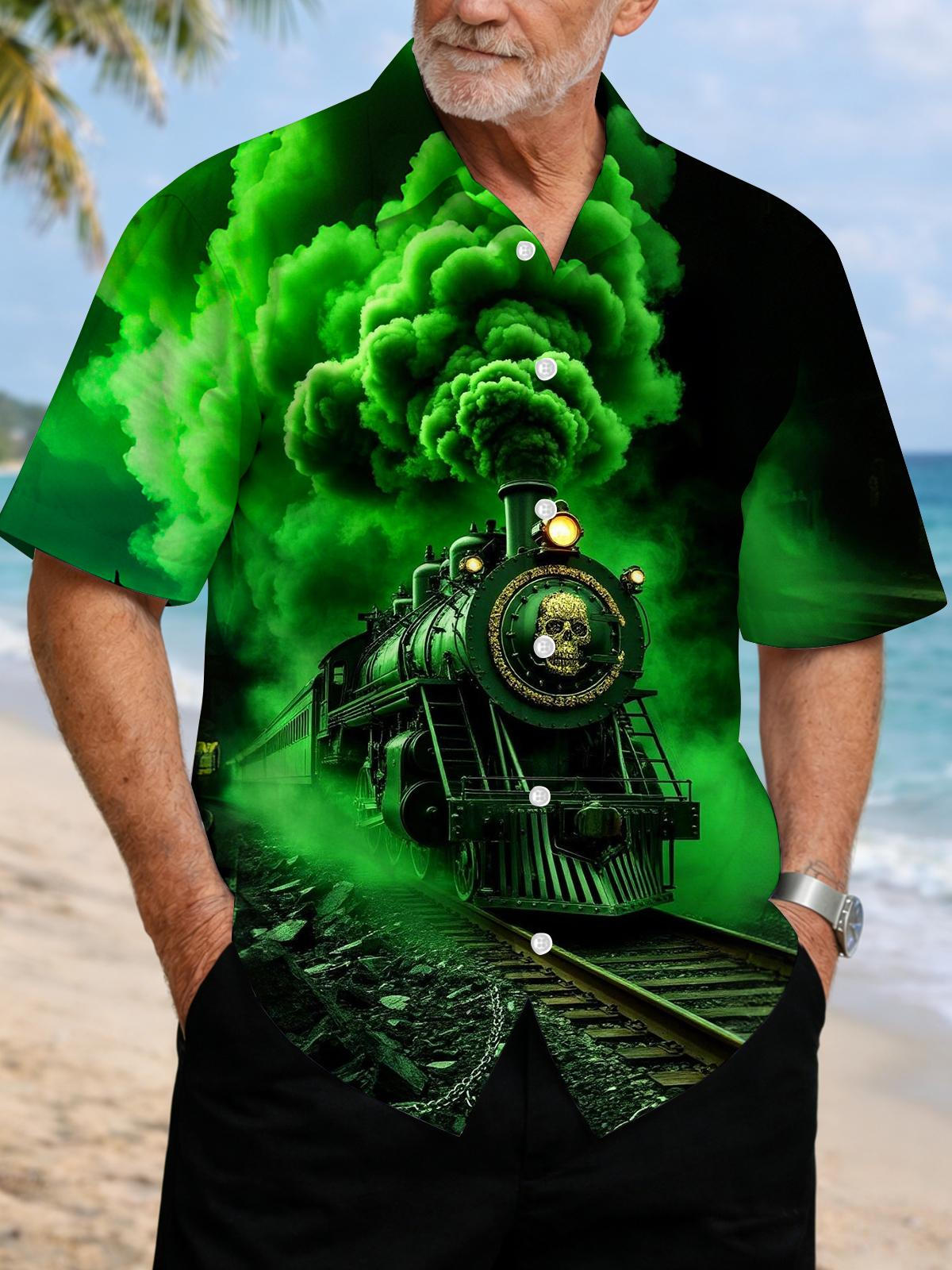 Train Print Men's Pocket Short Sleeve Shirts