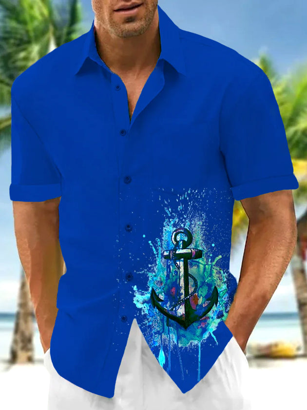 Men's tropical short sleeve Hawaiian shirt front view for beach vacation