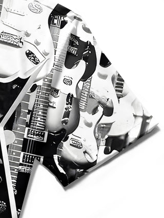 men's guitar print shirt close-up short sleeve