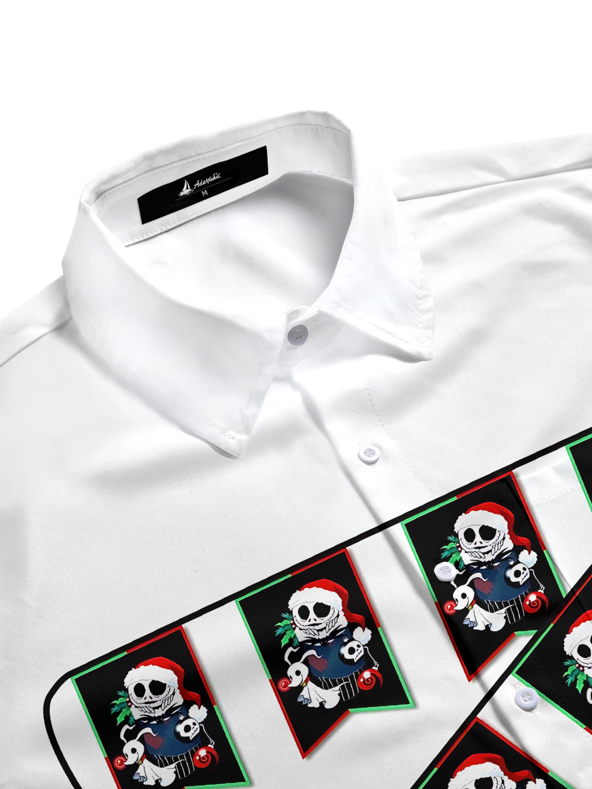 Christmas Skull Print Men's Pocket Short Sleeve Shirts