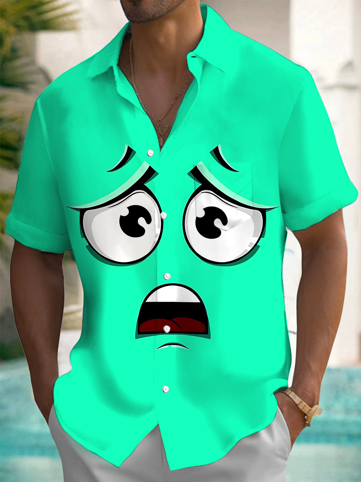 Funny Print Men's Pocket Short Sleeve Shirts