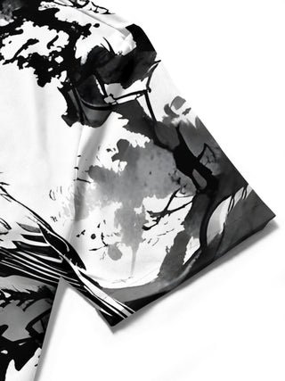 men's art print shirt close-up short sleeve