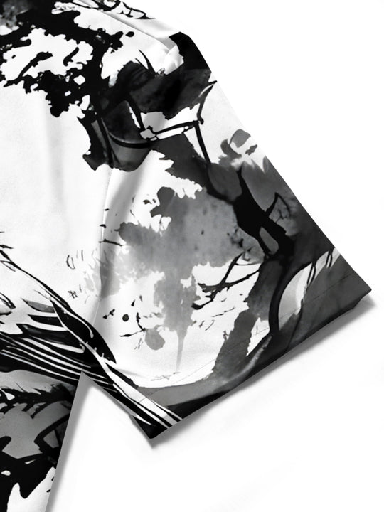 men's art print shirt close-up short sleeve