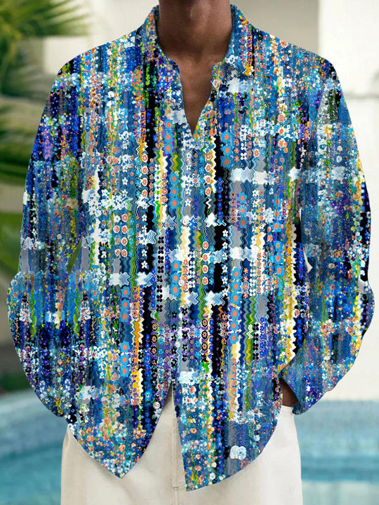 Men's abstract print long sleeve shirt front view