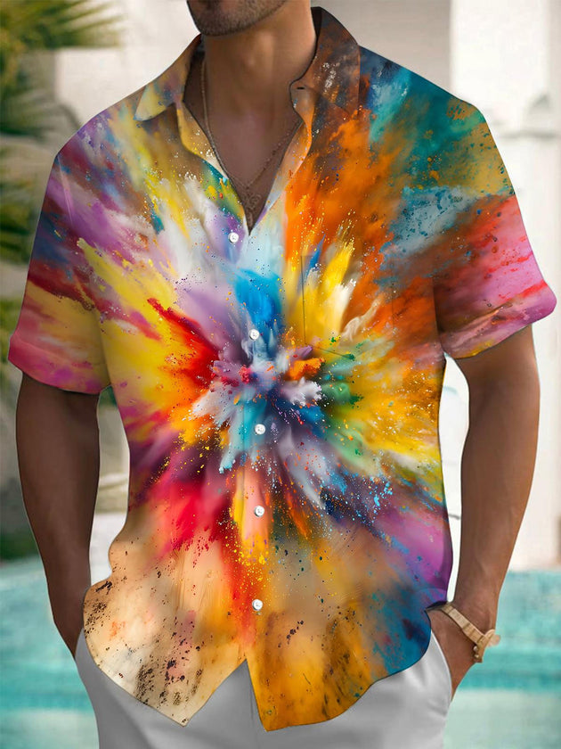 men's abstract print short sleeve shirt front view
