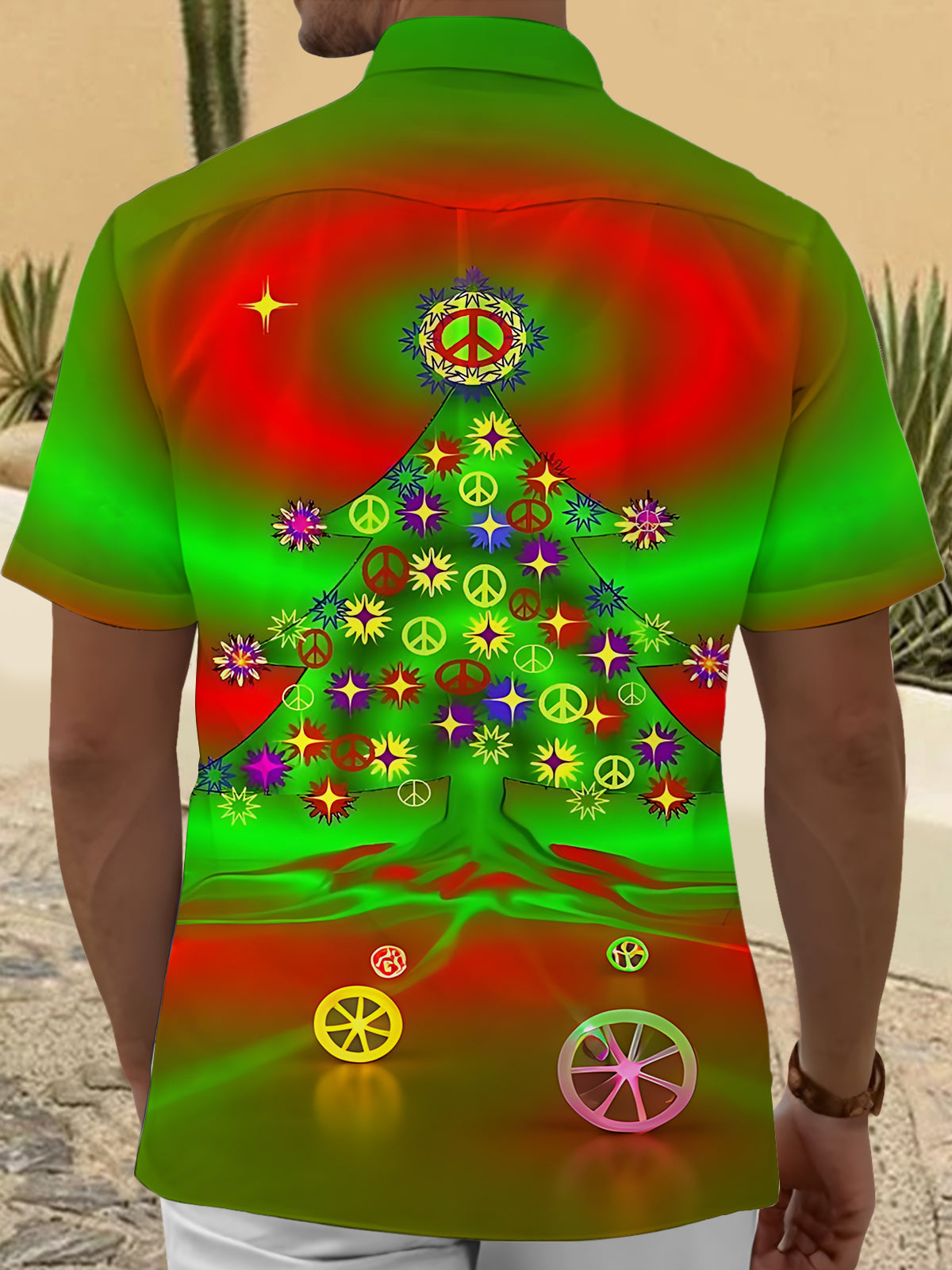 Christmas Tree Print Men's Pocket Short Sleeve Shirts