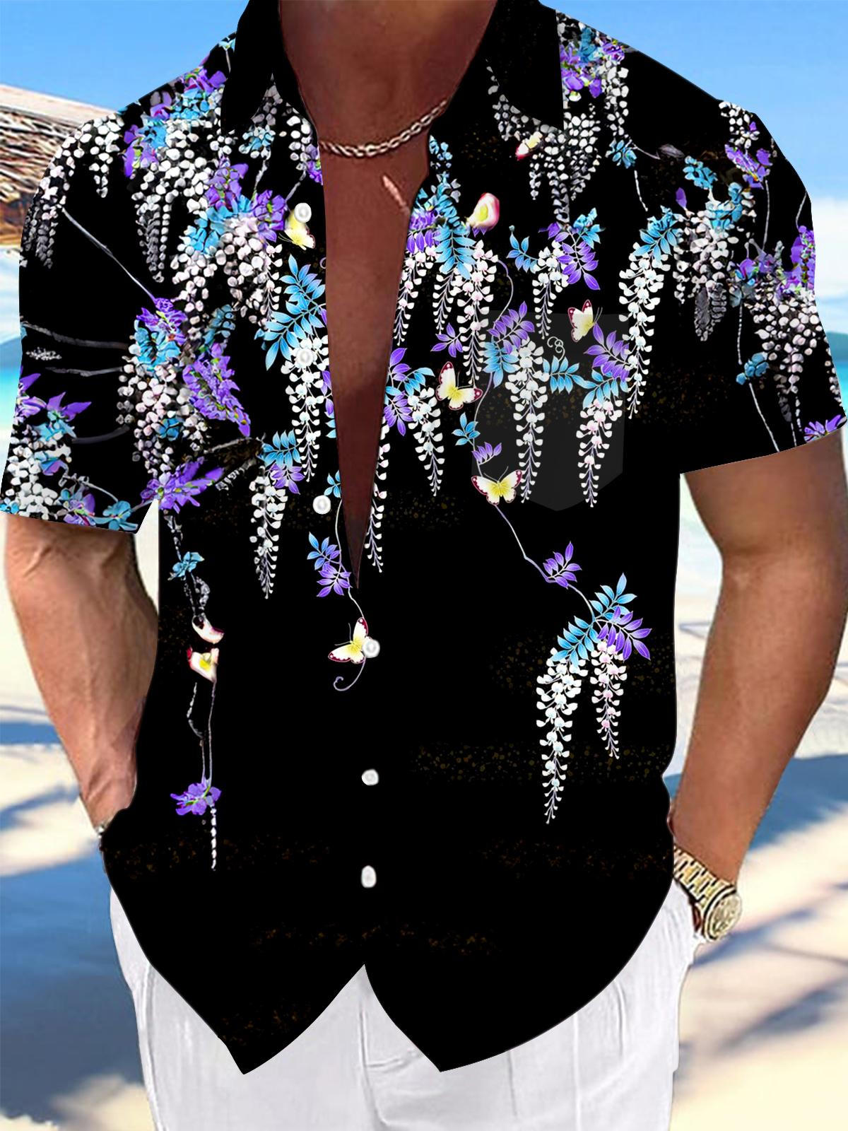 Floral Men's Pocket Short Sleeve Shirts