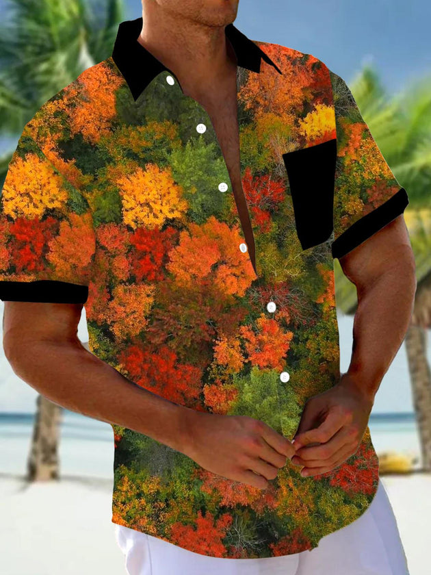 Men's Autumn Plant Pocket Short Sleeve Shirt Front View