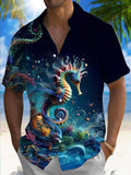 Marine Life Seahorse Print Men's Pocket Short Sleeve Shirts