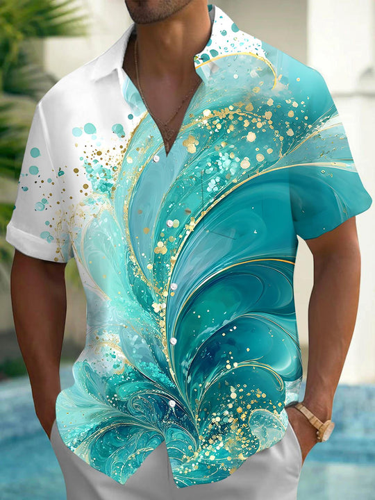 Men's floral short sleeve Hawaiian shirt front view for tropical beach vacation