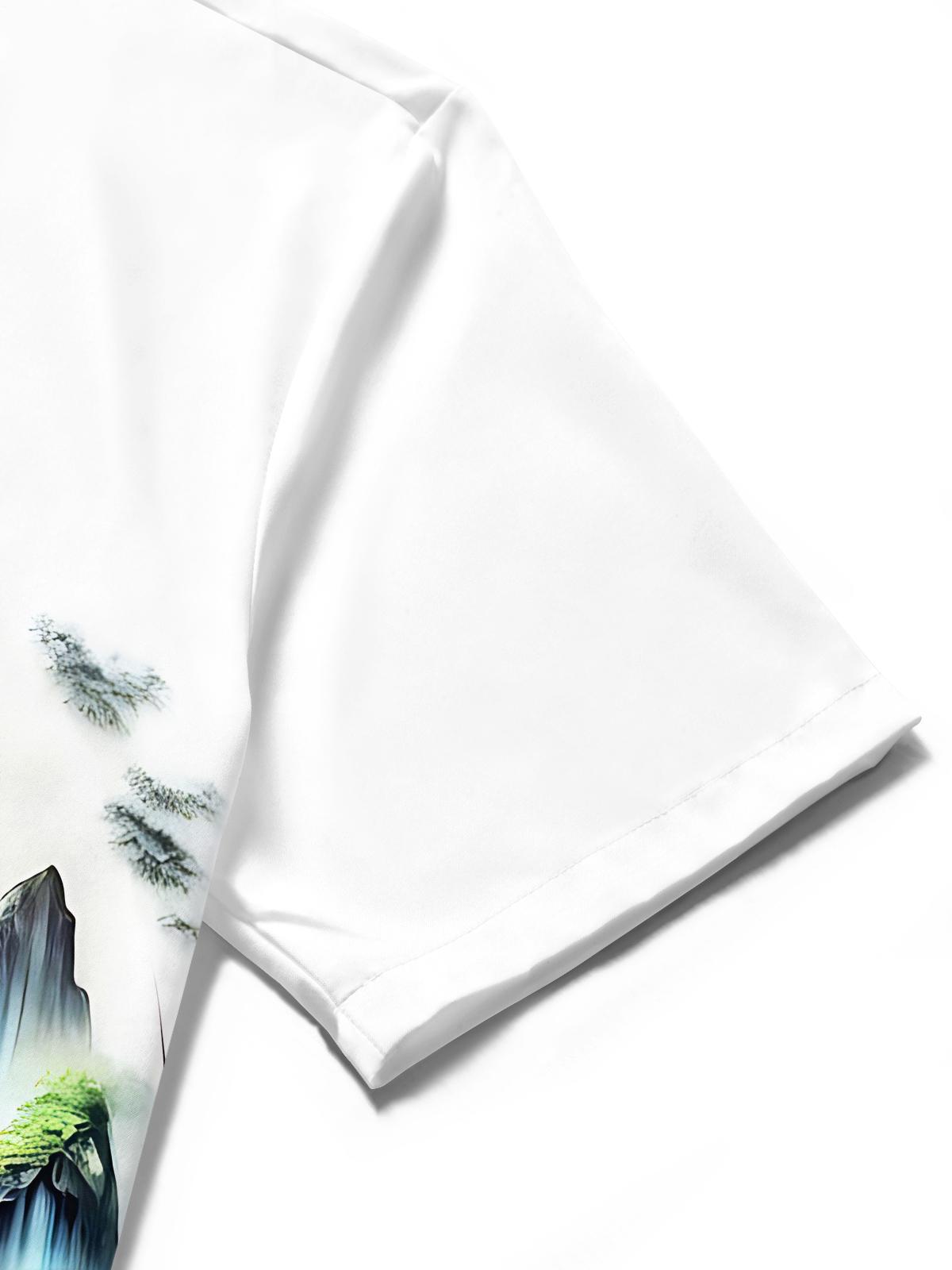 Dragon Mountain Landscape Lotus Men's Pocket Short Sleeve Shirts