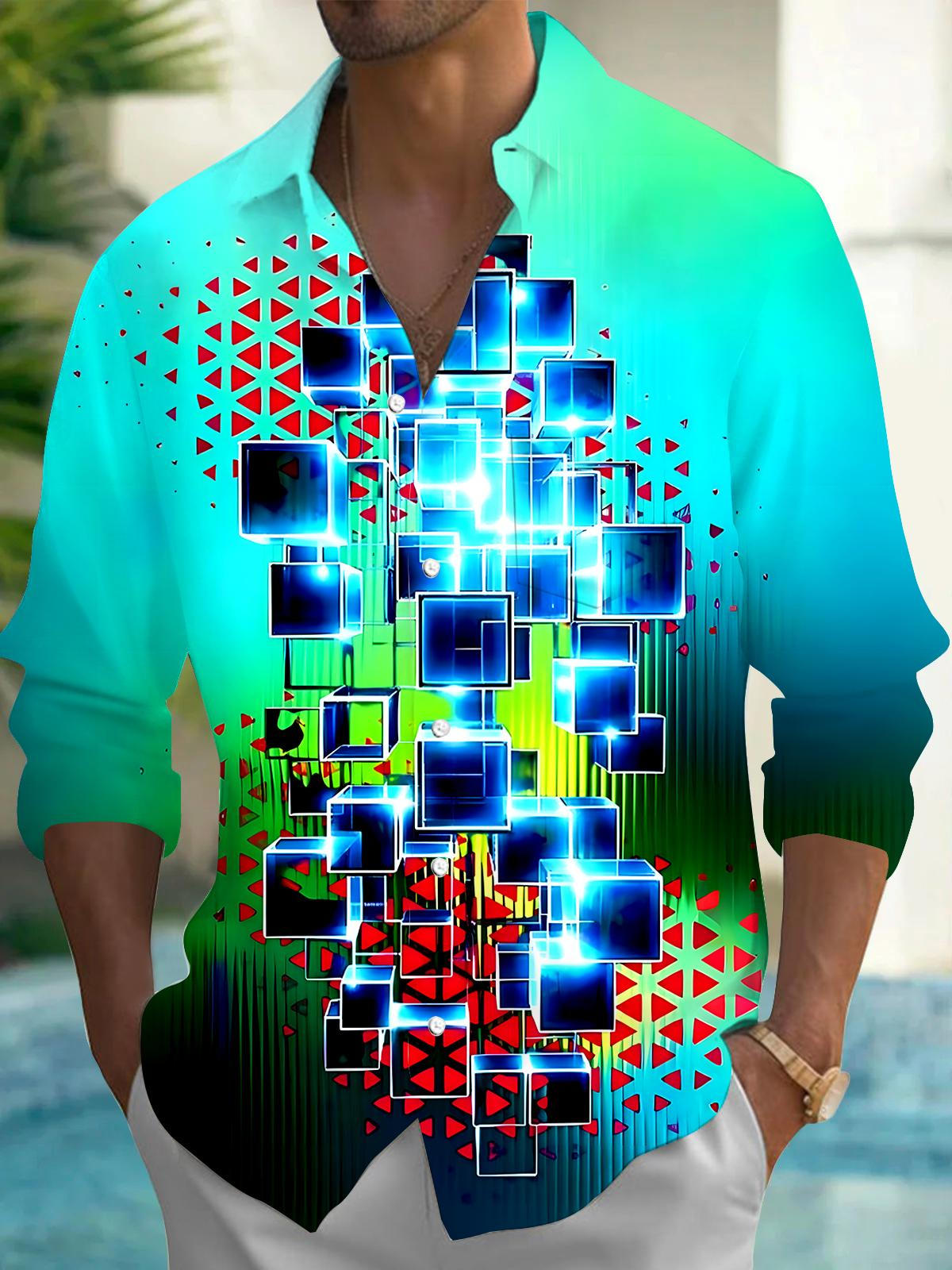 Tie Dye Geometry Men's Pocket Long Sleeve Shirts