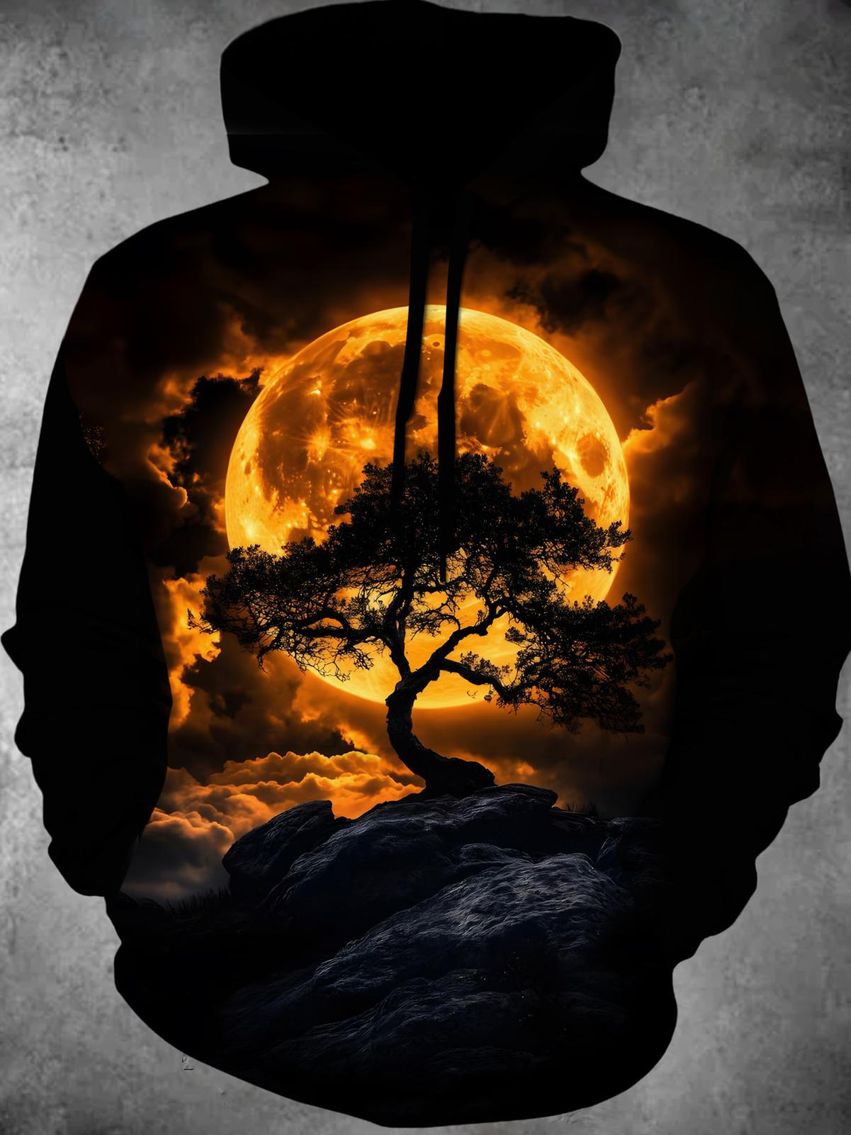 Moon Tree Long Sleeve Hooded Pocket Men's Top