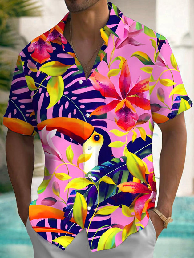 men's Hawaiian shirt front view tropical beach vacation