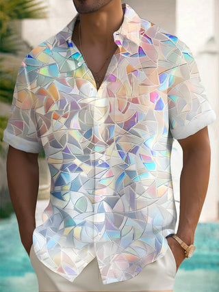 Men's geometric print pocket short sleeve shirt front view