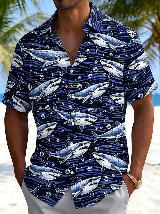 men's shark print shirt front view
