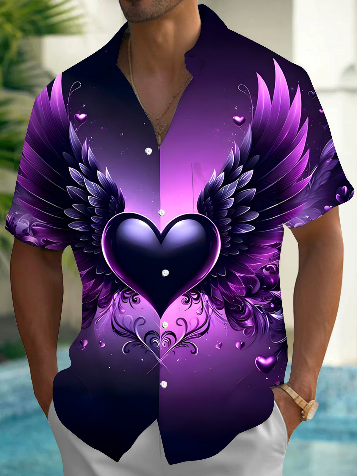 Wings Heart Men's Pocket Short Sleeve Shirts