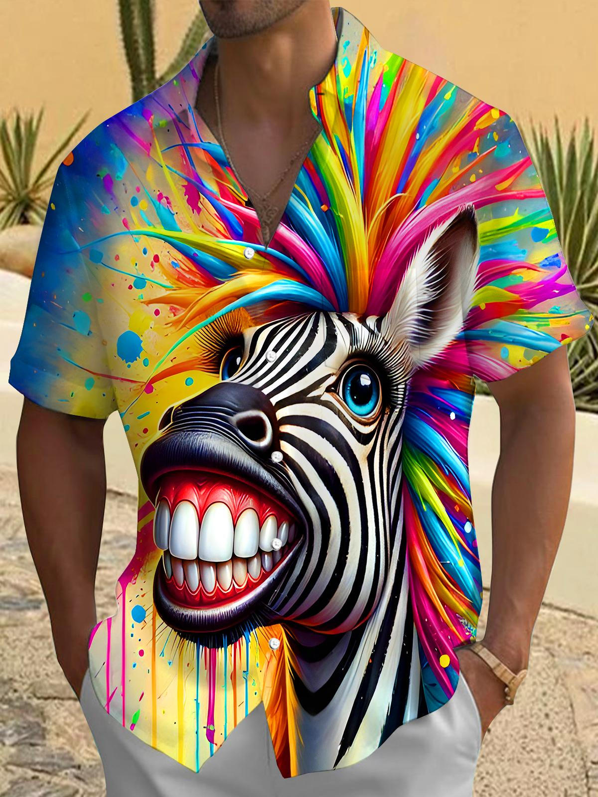 Funny Zebra Baring Teeth Men's Pocket Short Sleeve Shirts