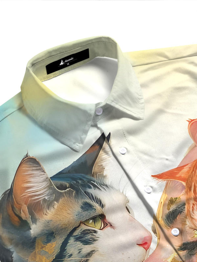 Art Cat Portrait Face Women's Short Sleeve Shirts