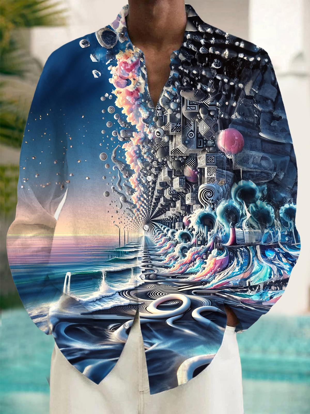 Abstract Art Men's Pocket Long Sleeve Shirts