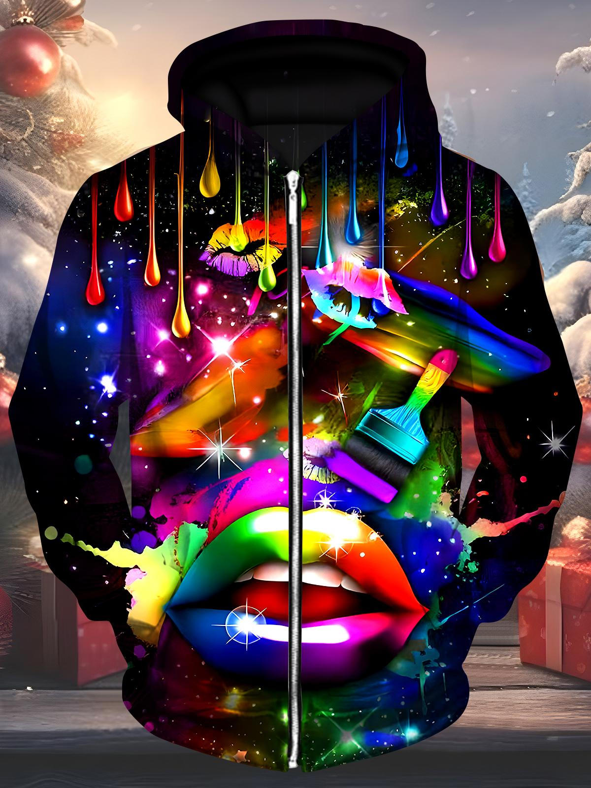 Mouth Men's Pocket Long Sleeve Zip Up Hoodies