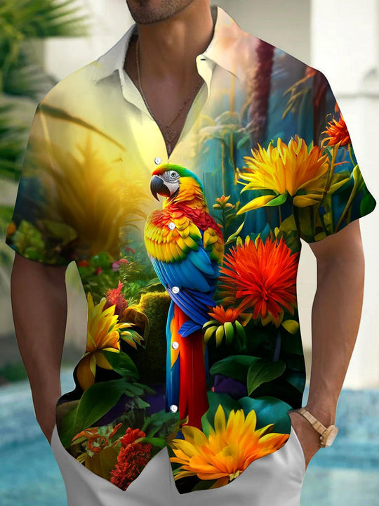 men's parrot print shirt front view