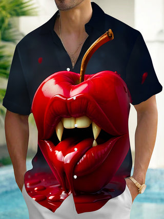 Men's funny lip apple print short sleeve shirt front view