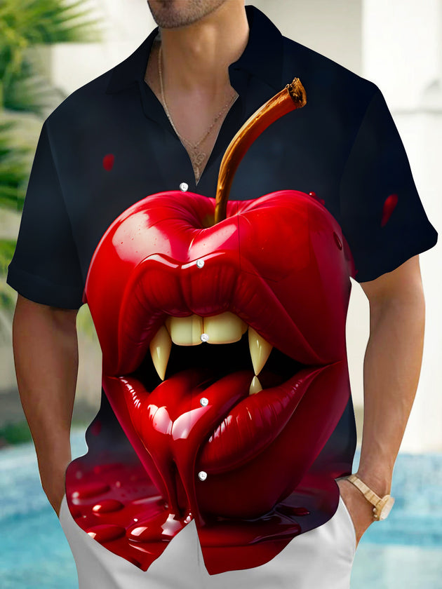 Men's funny lip apple print short sleeve shirt front view