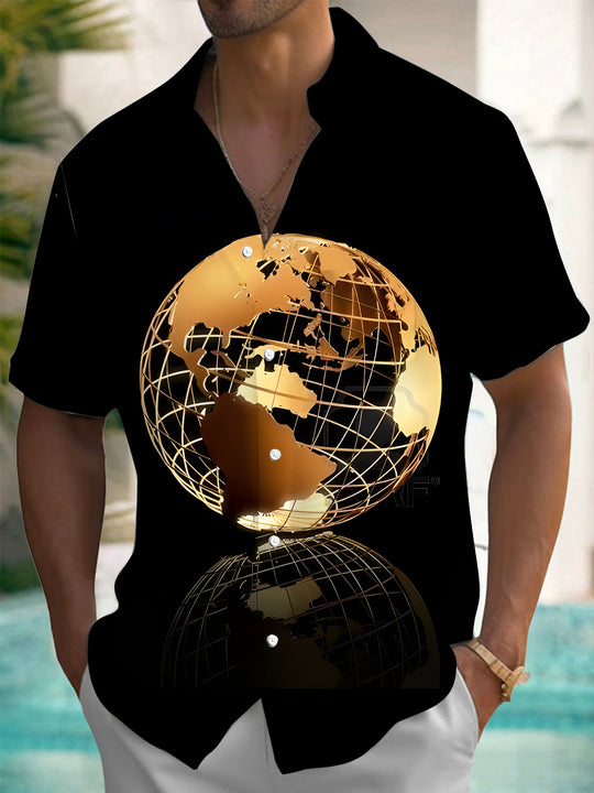 Men's earth print short sleeve shirt front view