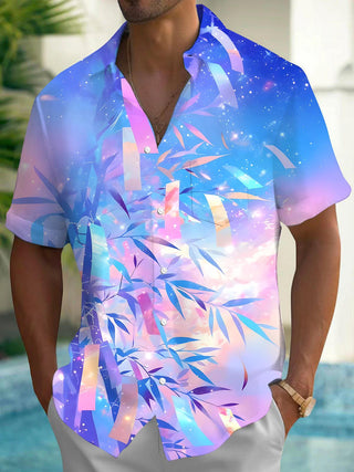 Men's Hawaiian tie dye short sleeve shirt front view for tropical beach vacation