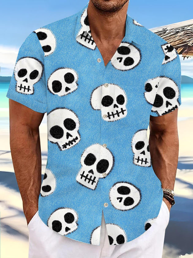 men's skull print shirt front view